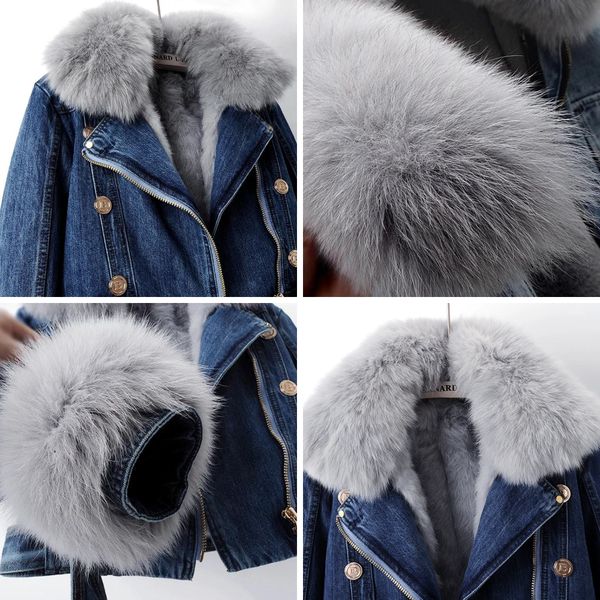 Kalisse | Luxe denimjas voor dames – gevoerd met vossenbont, warm en chic