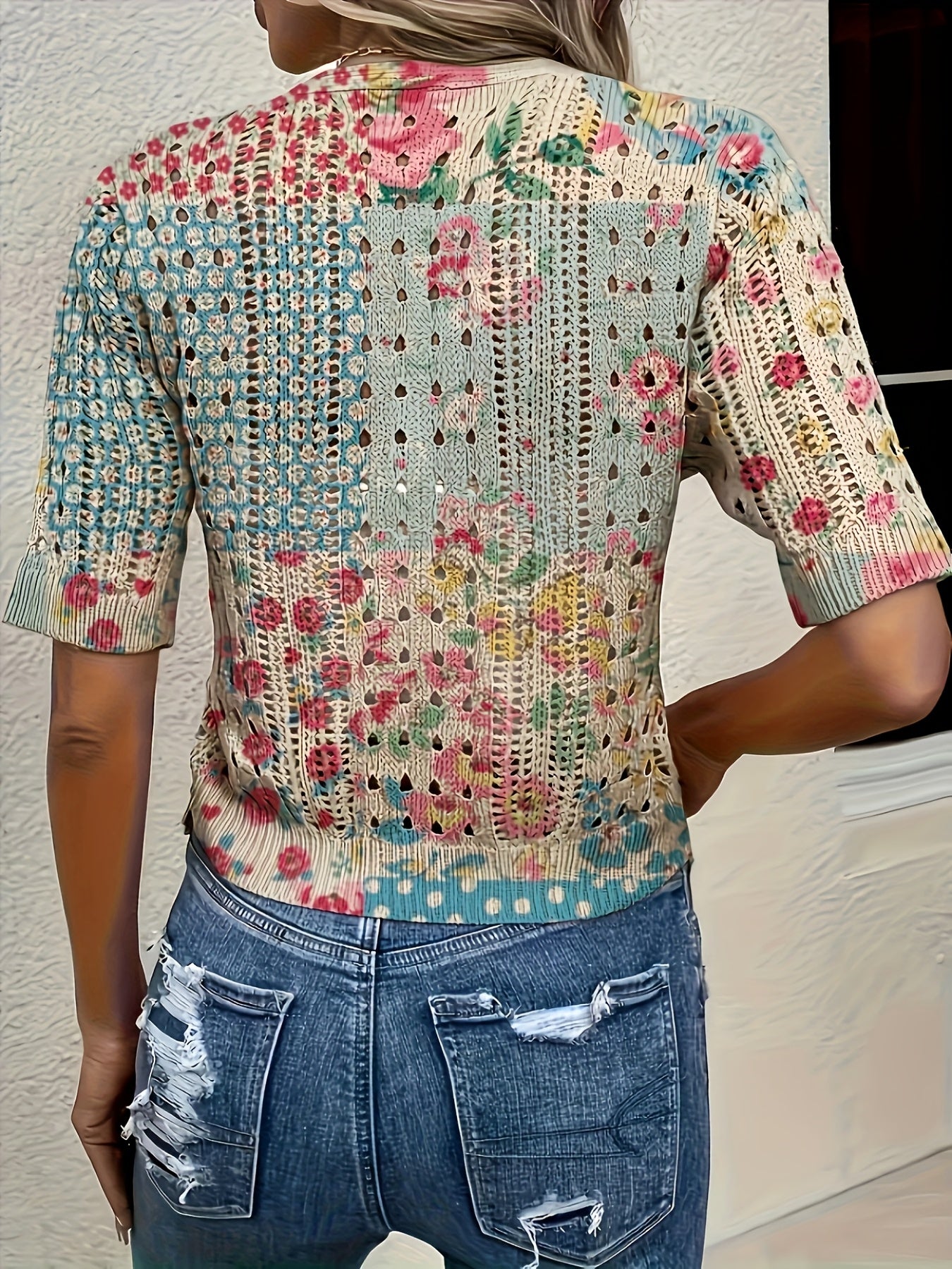 Eenira | Dames Bohemian Haakwerk Vest – Korte V-Hals, Kleurrijk Gebreid Bovenkledingstuk
