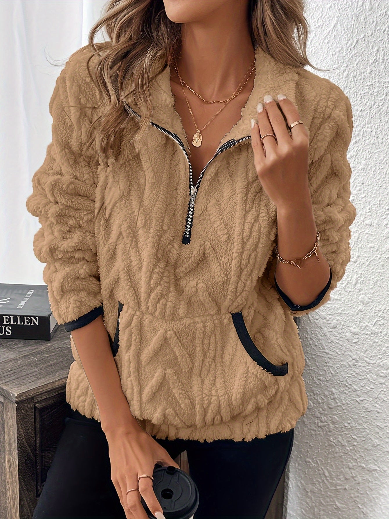 Calantha | Donzig Sweatshirt met Halve Rits - Casual Pullover met Grote Zakken & Zachte Knit Stof