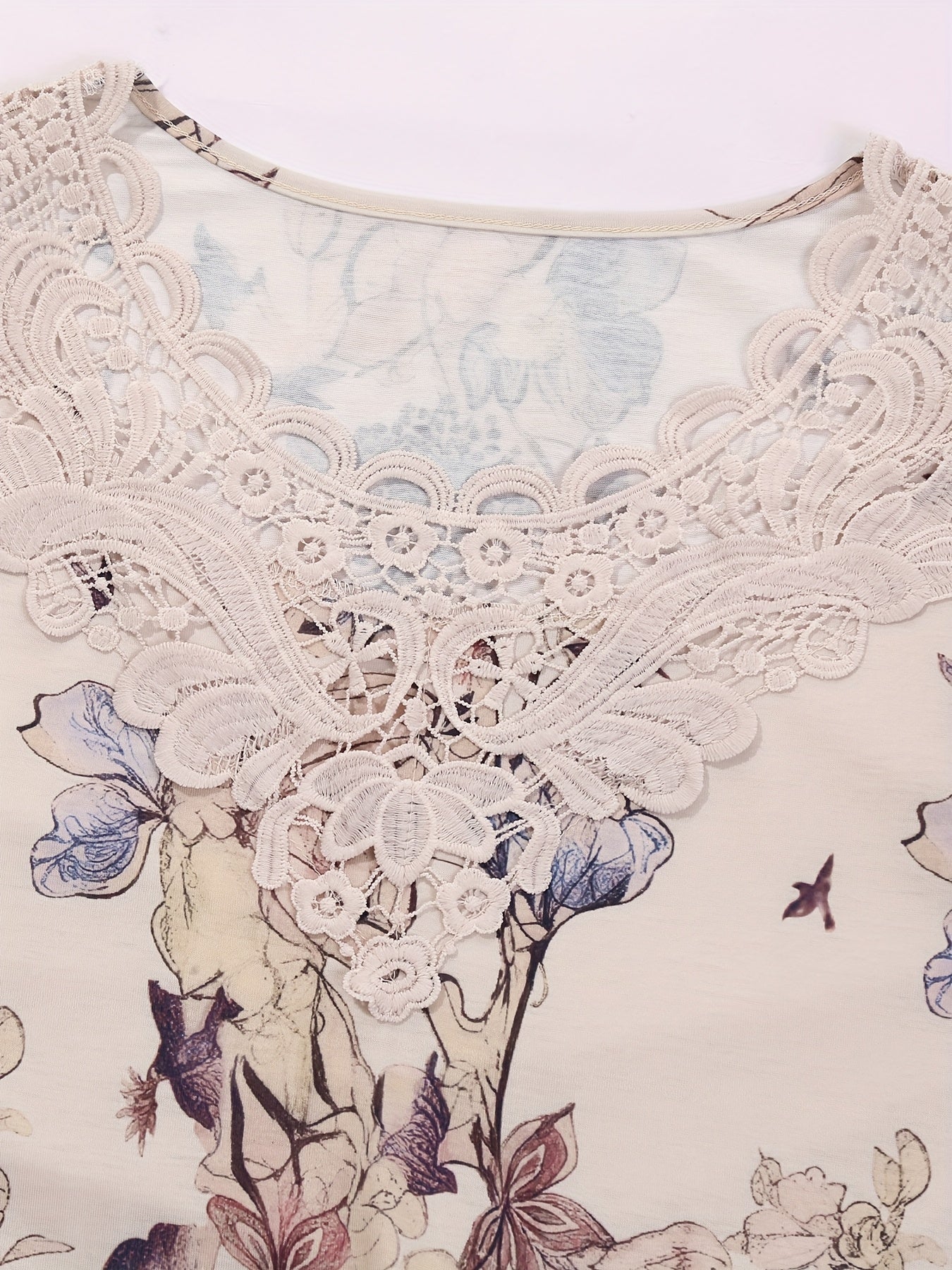 Myrina | Mouwloze top met bloemenprint en kanten patchwork voor dames – Elegante ronde hals