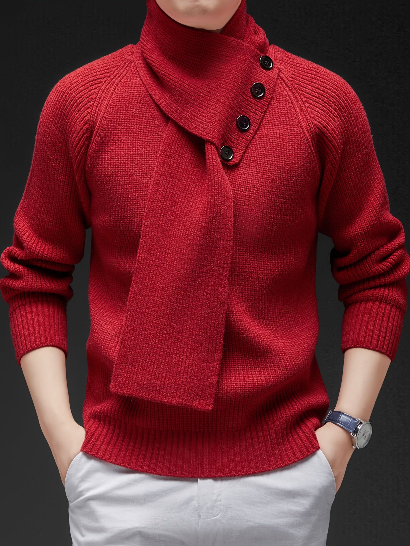 Drayke | Pull en maille à col V pour homme, manches longues et col châle amovible