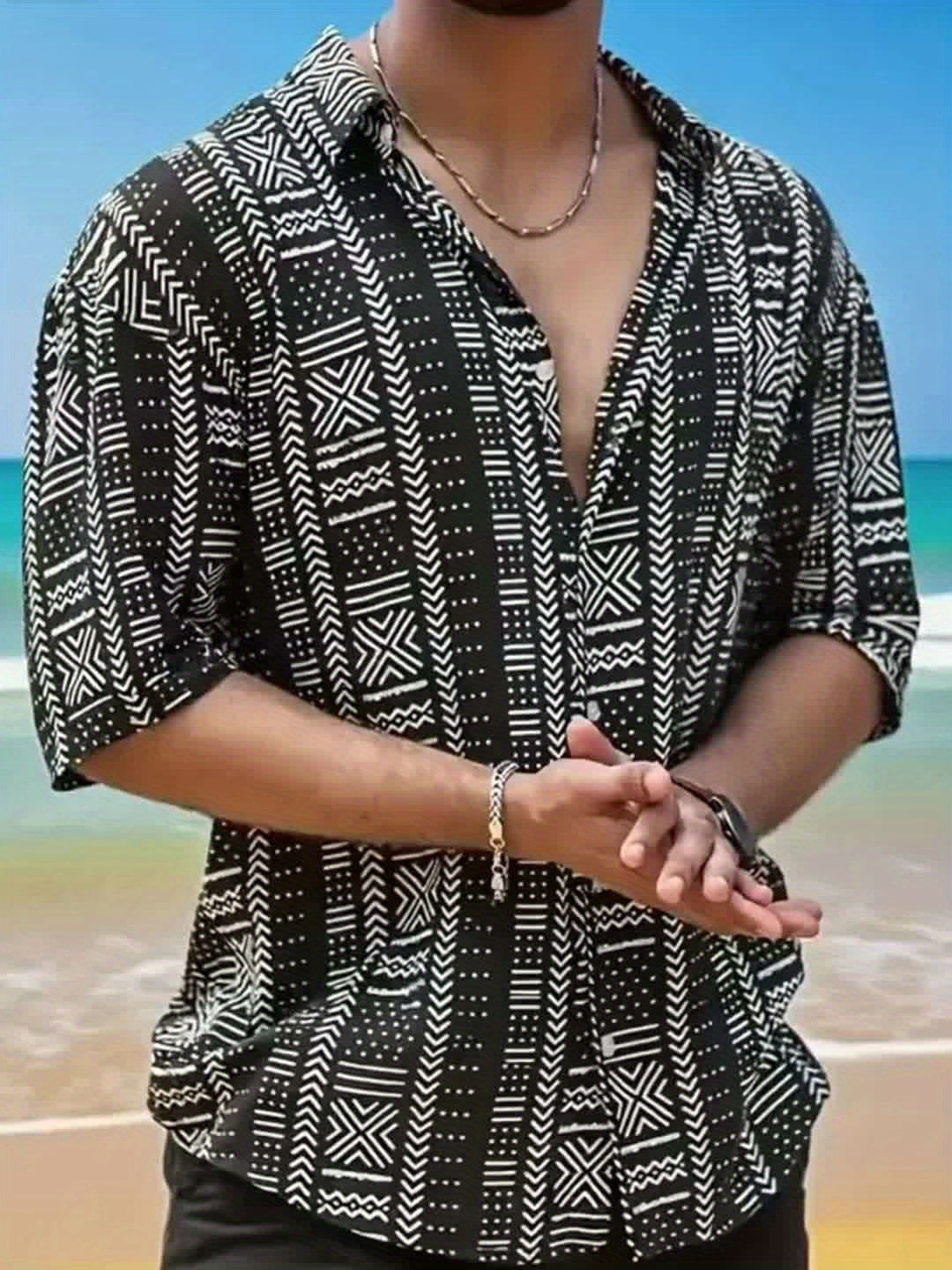 Tyvor | Herenoverhemd met etnische print – Zomers, casual overhemd met korte mouwen en knopen