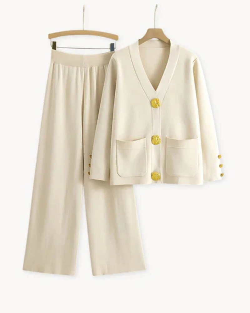 Panthea | Luxury knitted women's set - cardigan and trousers, loungewear ensemble
