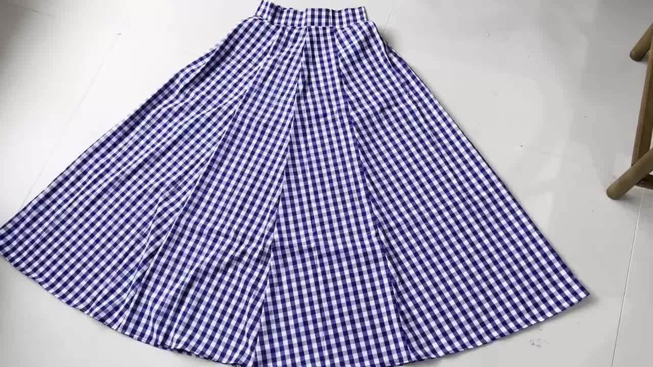 Mirthea | Gingham Midi Skirt for Women - high waist, flowy A-line, elegant and lightweight