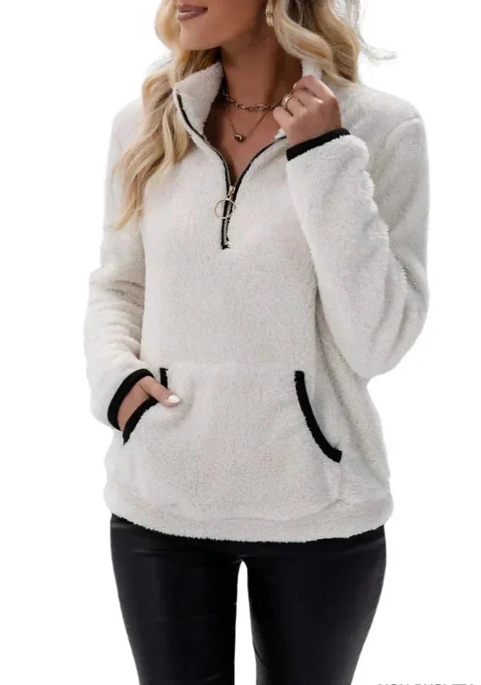 Eilina | Sherpa-trui, pullover met hoge kraag en halve ritssluiting – zachte, warme, comfortabele wintertop