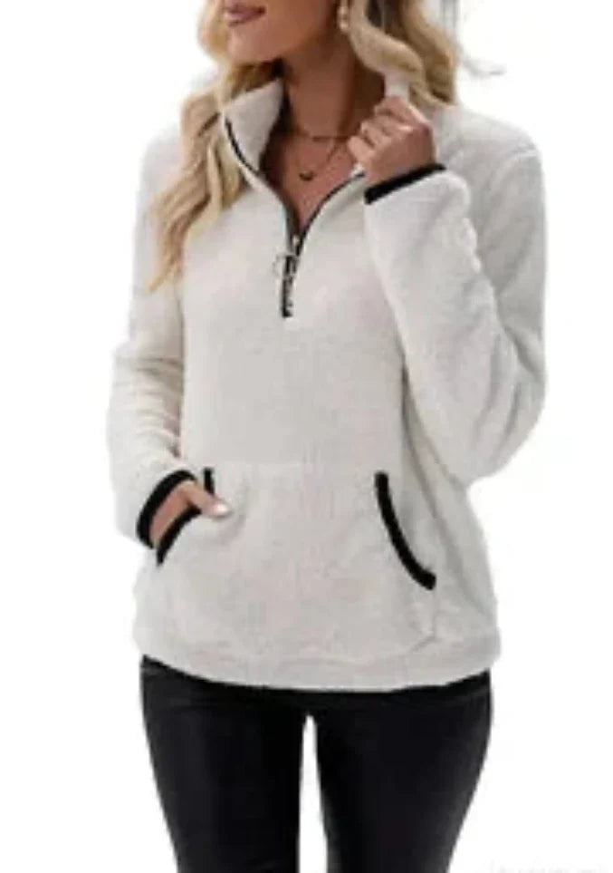 Eilina | Sherpa-trui, pullover met hoge kraag en halve ritssluiting – zachte, warme, comfortabele wintertop