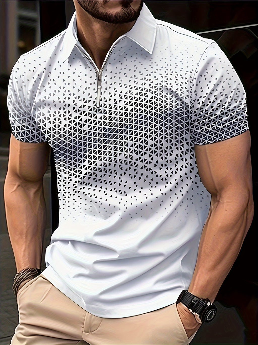 Waldred | Heren Geometrisch Zip Poloshirt - Ademend, Stretch, Korte Mouw Casual Fit
