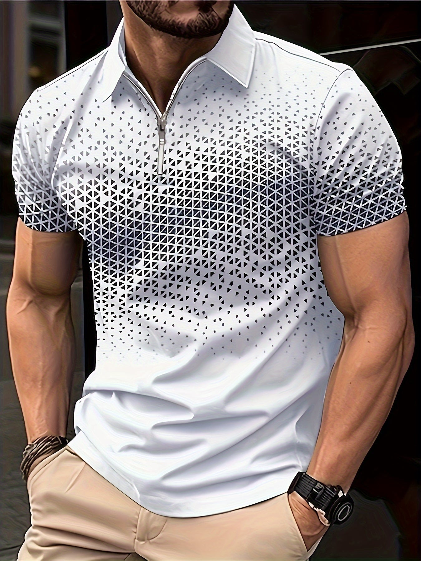 Waldred | Heren Geometrisch Zip Poloshirt - Ademend, Stretch, Korte Mouw Casual Fit