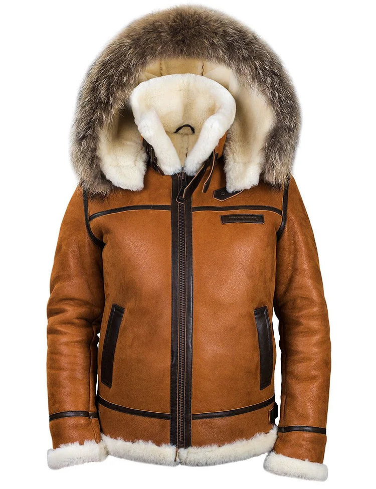 Nash | Heren fleece gevoerde leren winterjas met bont capuchon - warme winterjas, zachte voering, stijlvolle jas voor buiten