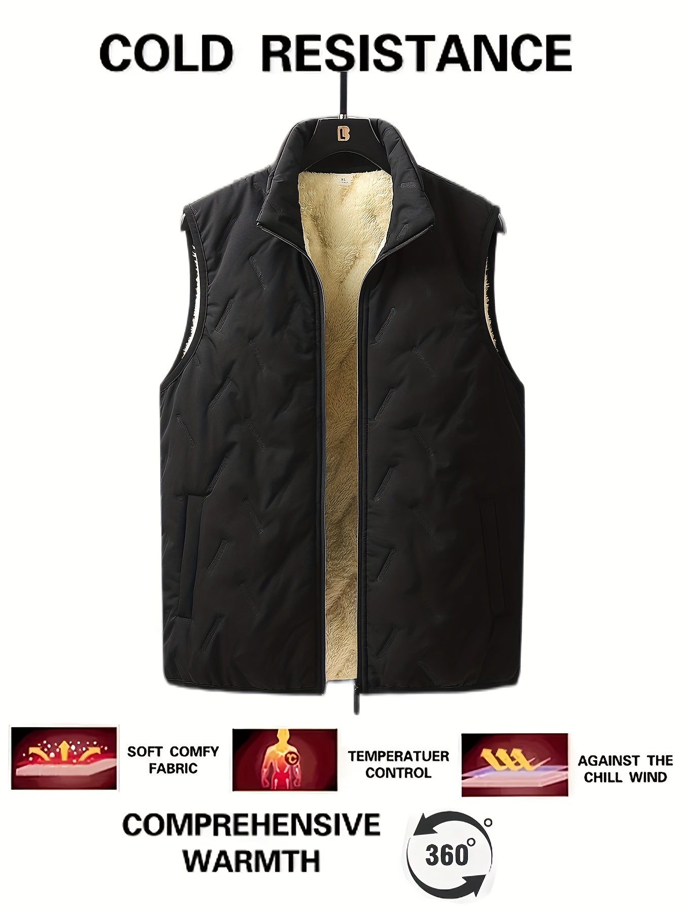 Kester | Winter Warme Heren Casual Geometrische Staande Kraag Fleece gevoerd Mouwloos Vest, Winddichte Buitenkleding