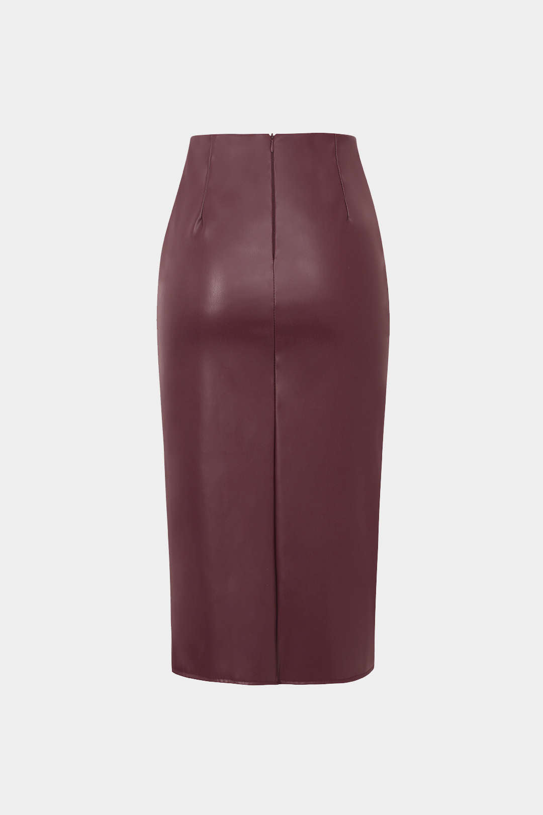 Kaelith | High-Waisted Faux Leather Ruffled Wrap Split Front Midi Skirt