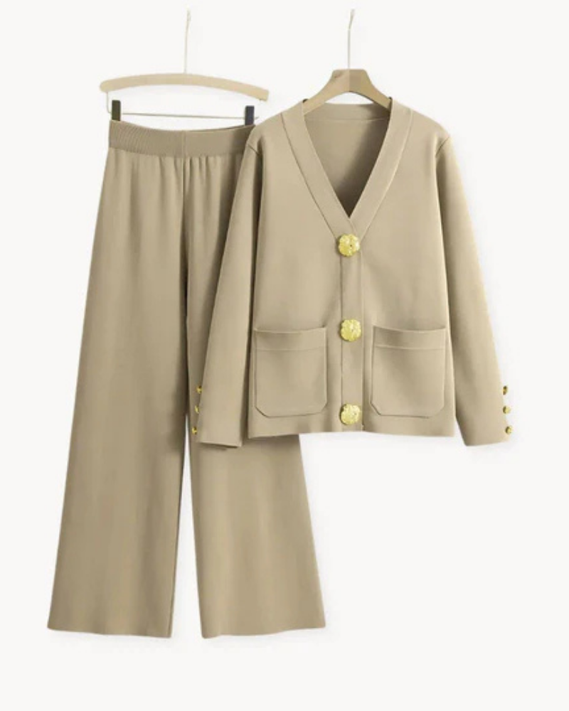 Panthea | Luxury knitted women's set - cardigan and trousers, loungewear ensemble