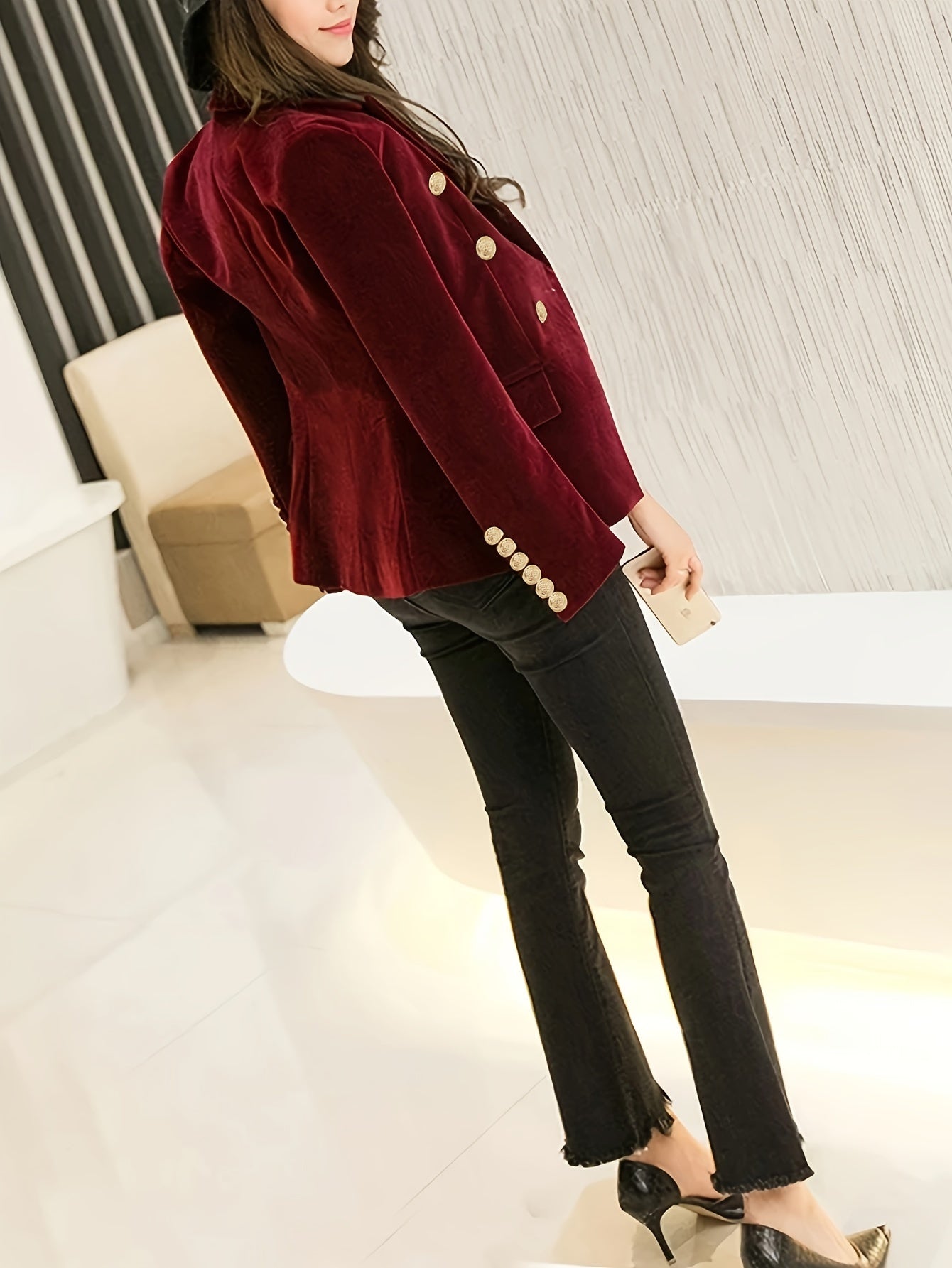 Nyssa | Elegante blazer van fluweel voor dames - Slim Fit, Double-Breasted, Lange mouwen