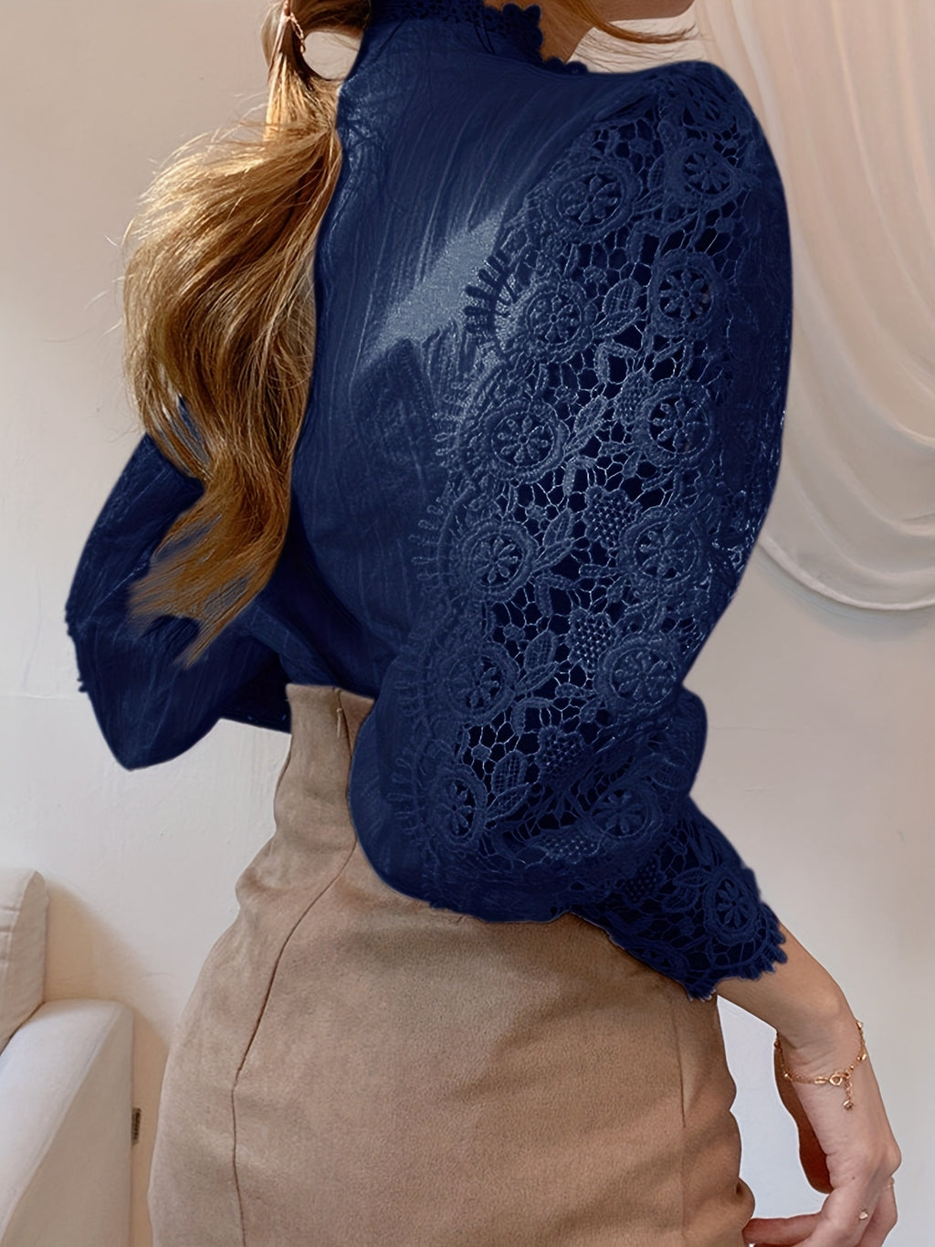 Lalique | Victorian Lace Women's Blouse with Pearl Button and Long Sleeves