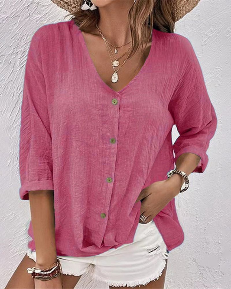Ismara | V-neck Blouse with Button Closure - Casual, Stylish Top for Women