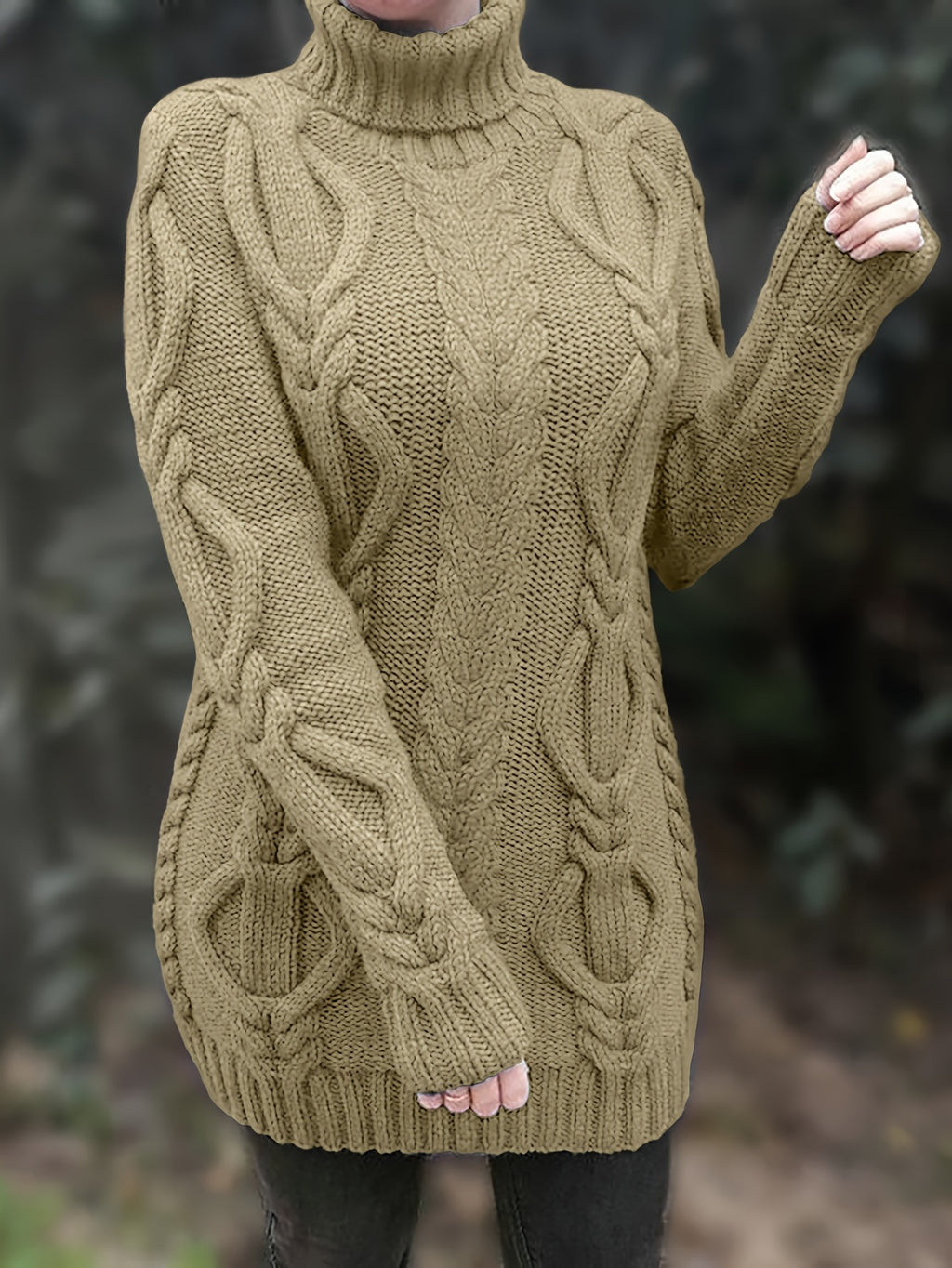 Pippa | Elegante gebreide dames trui - gebreide kabel, hoge hals, lange mouwen