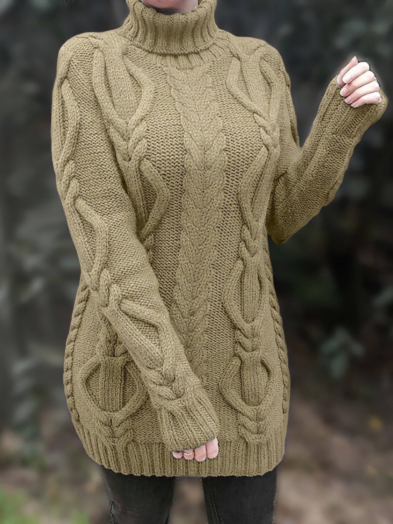 Pippa | Elegante gebreide dames trui - gebreide kabel, hoge hals, lange mouwen