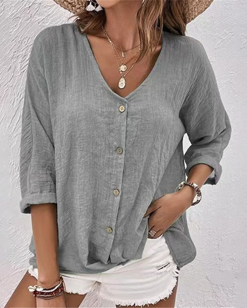 Ismara | V-neck Blouse with Button Closure - Casual, Stylish Top for Women
