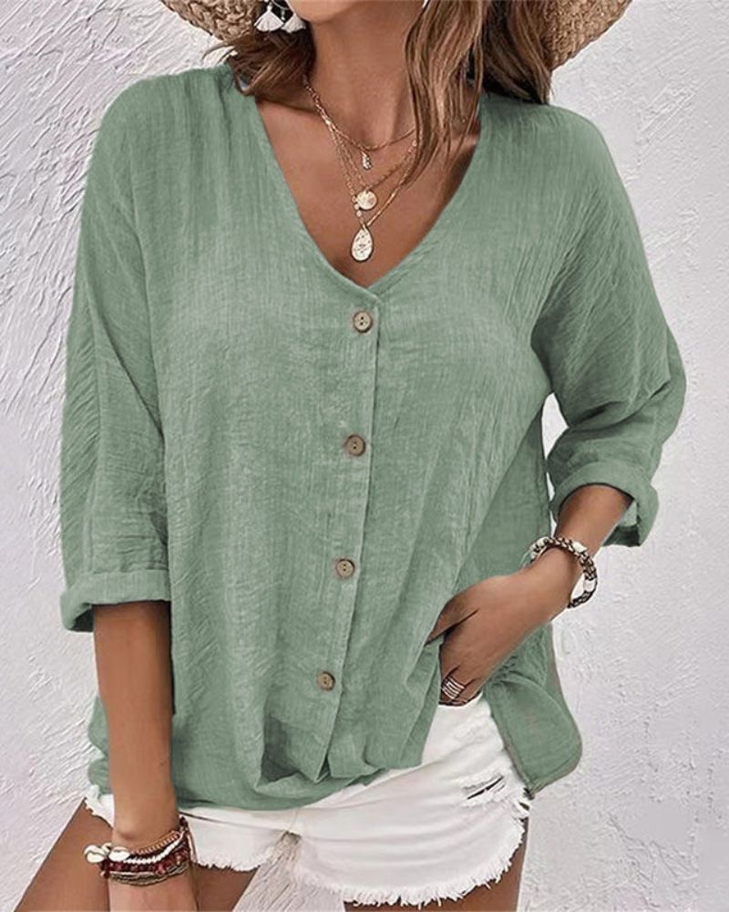 Ismara | V-neck Blouse with Button Closure - Casual, Stylish Top for Women