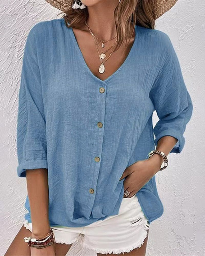 Ismara | V-neck Blouse with Button Closure - Casual, Stylish Top for Women