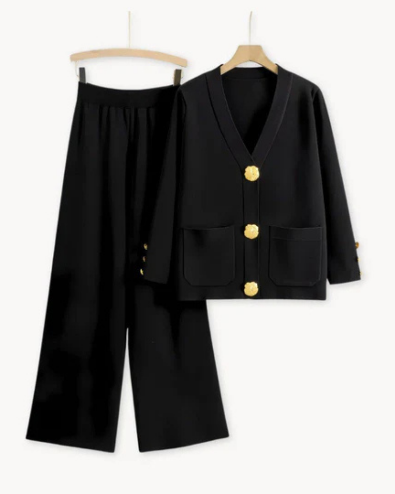 Panthea | Luxury knitted women's set - cardigan and trousers, loungewear ensemble