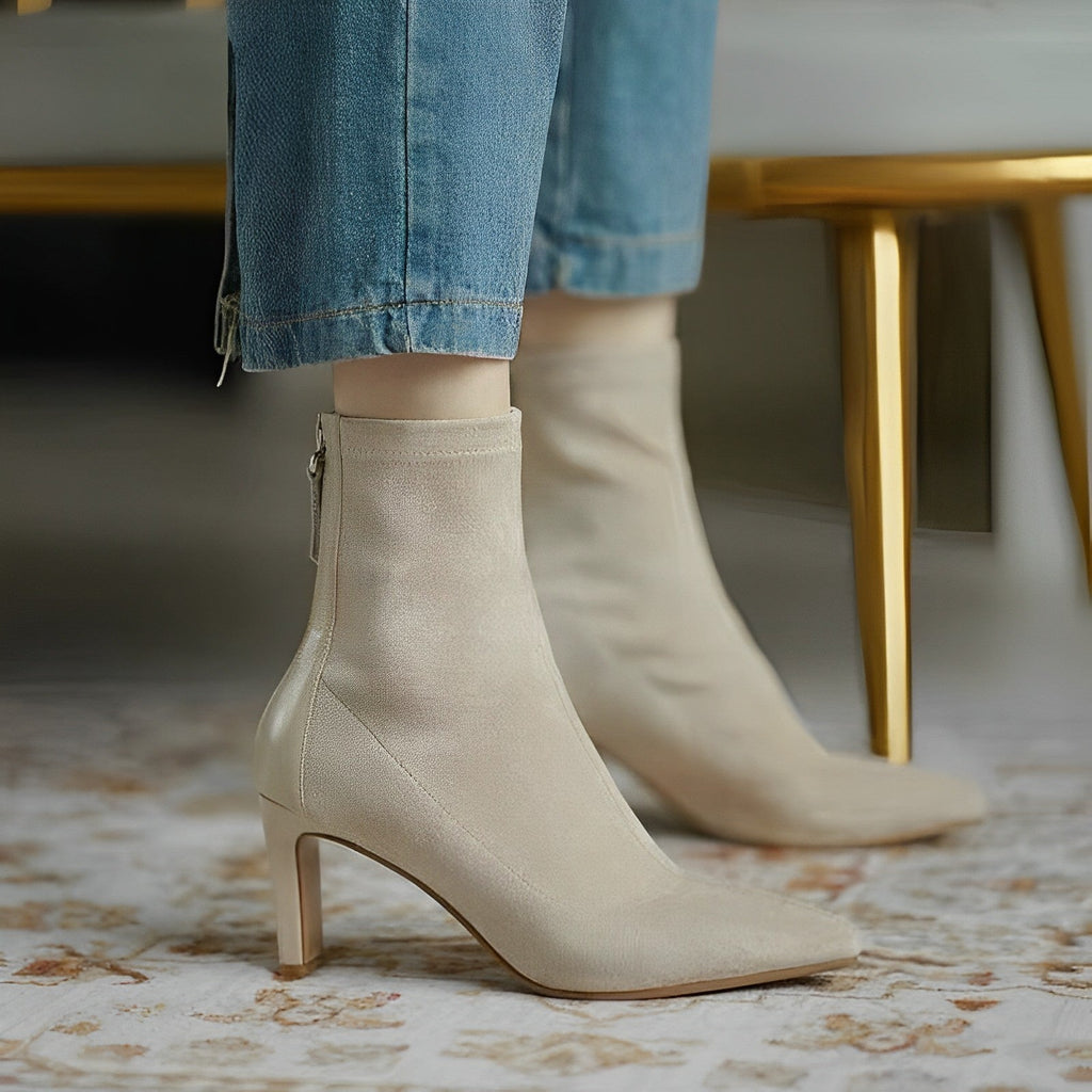 ZipElle | Hoge hakken enkellaarzen voor dames – ritssluiting, elegante puntige neus, chique modieuze laarzen