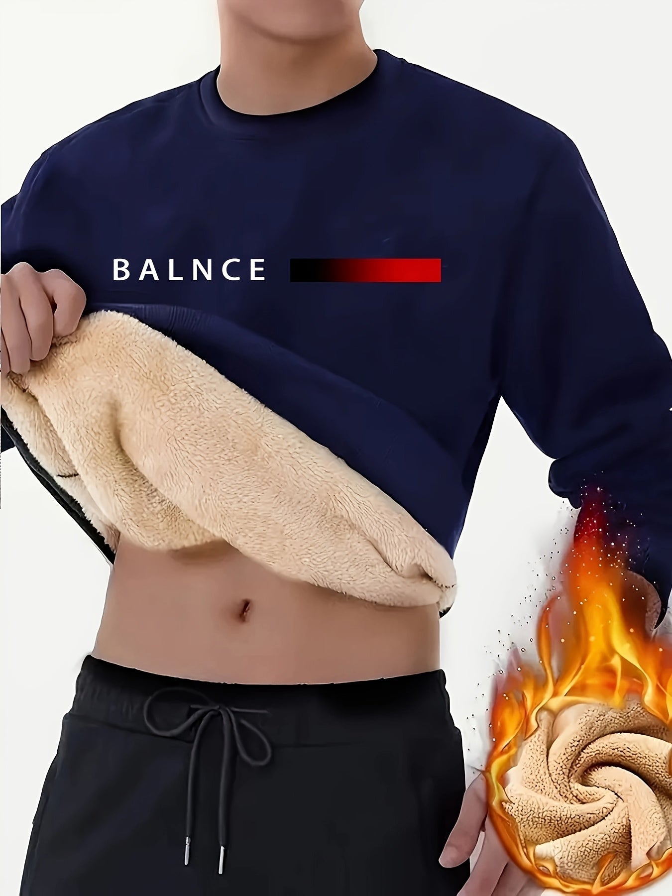 Luis | Heren sweatshirt met fleecevoering en print met kleurverloop van vlammen, casual streetwear