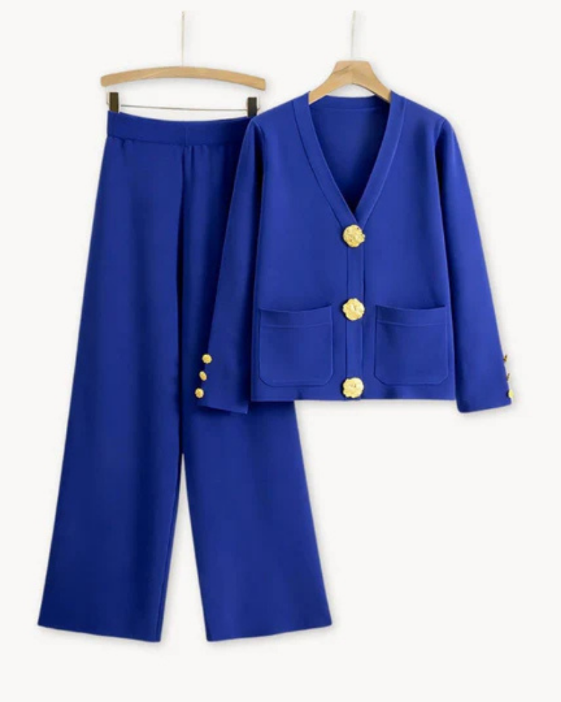 Panthea | Luxury knitted women's set - cardigan and trousers, loungewear ensemble
