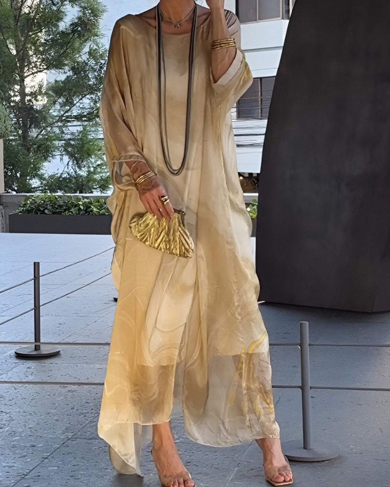 Sevda | Elegant Chiffon Maxi Dress with Marble Pattern - Flowing, Lightweight & Stylish