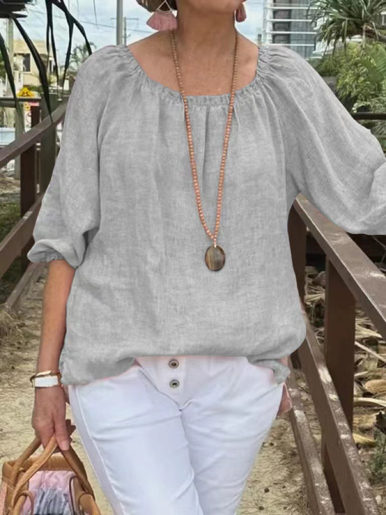 Denise | Casual Ronde Hals Top met Halve Mouwen
