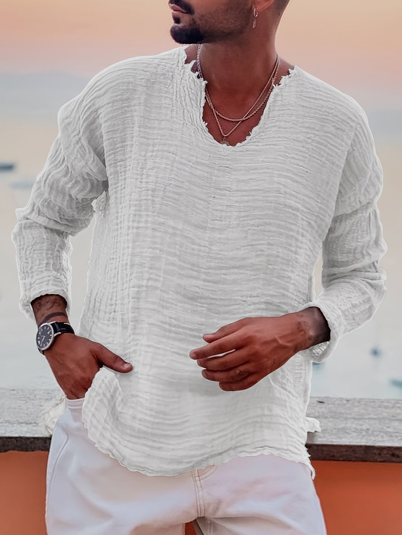 Ziveno | V-hals T-shirt met distressed-look voor heren – Casual zomershirt met halflange mouwen