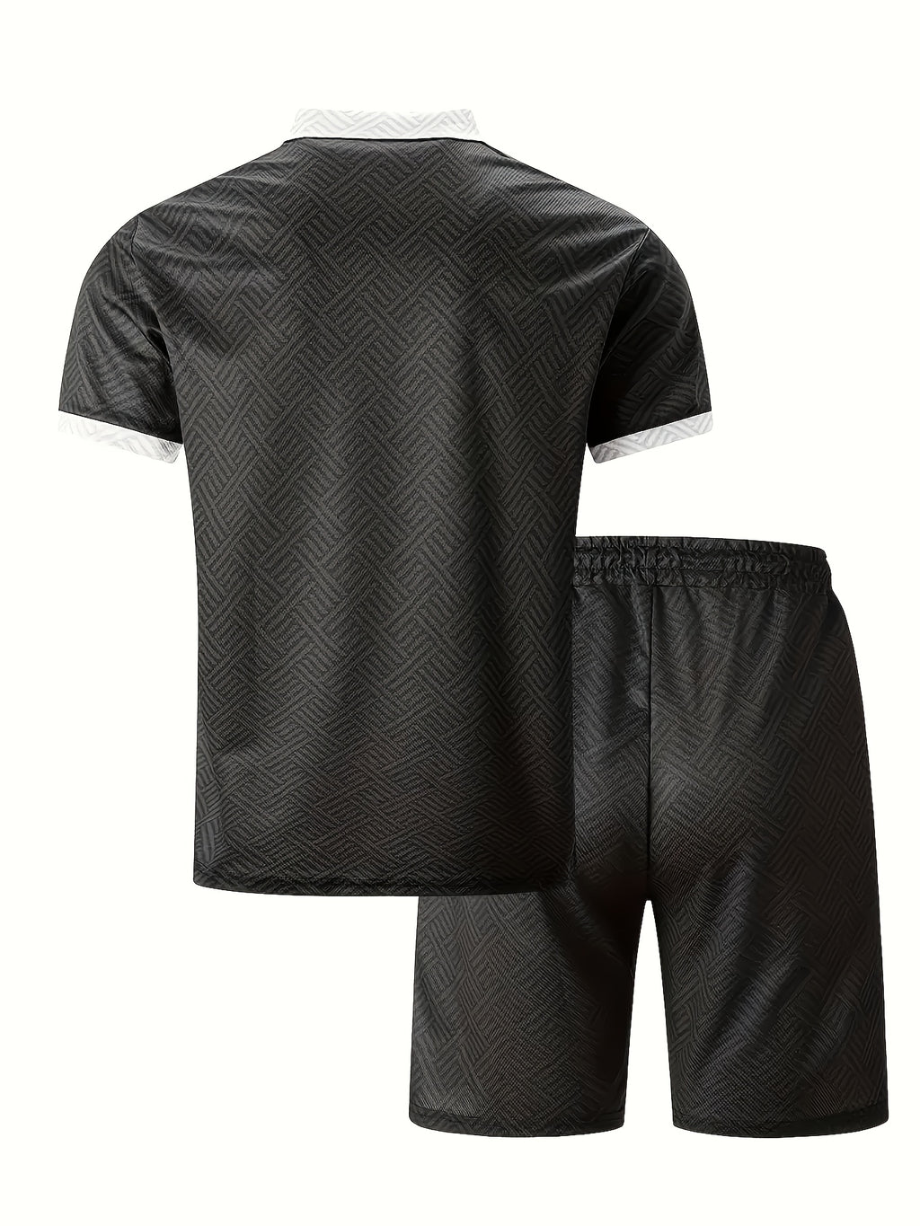 Baldric | Men's Casual Polo Shirt with Woven Geometric Print & Drawstring Shorts Set