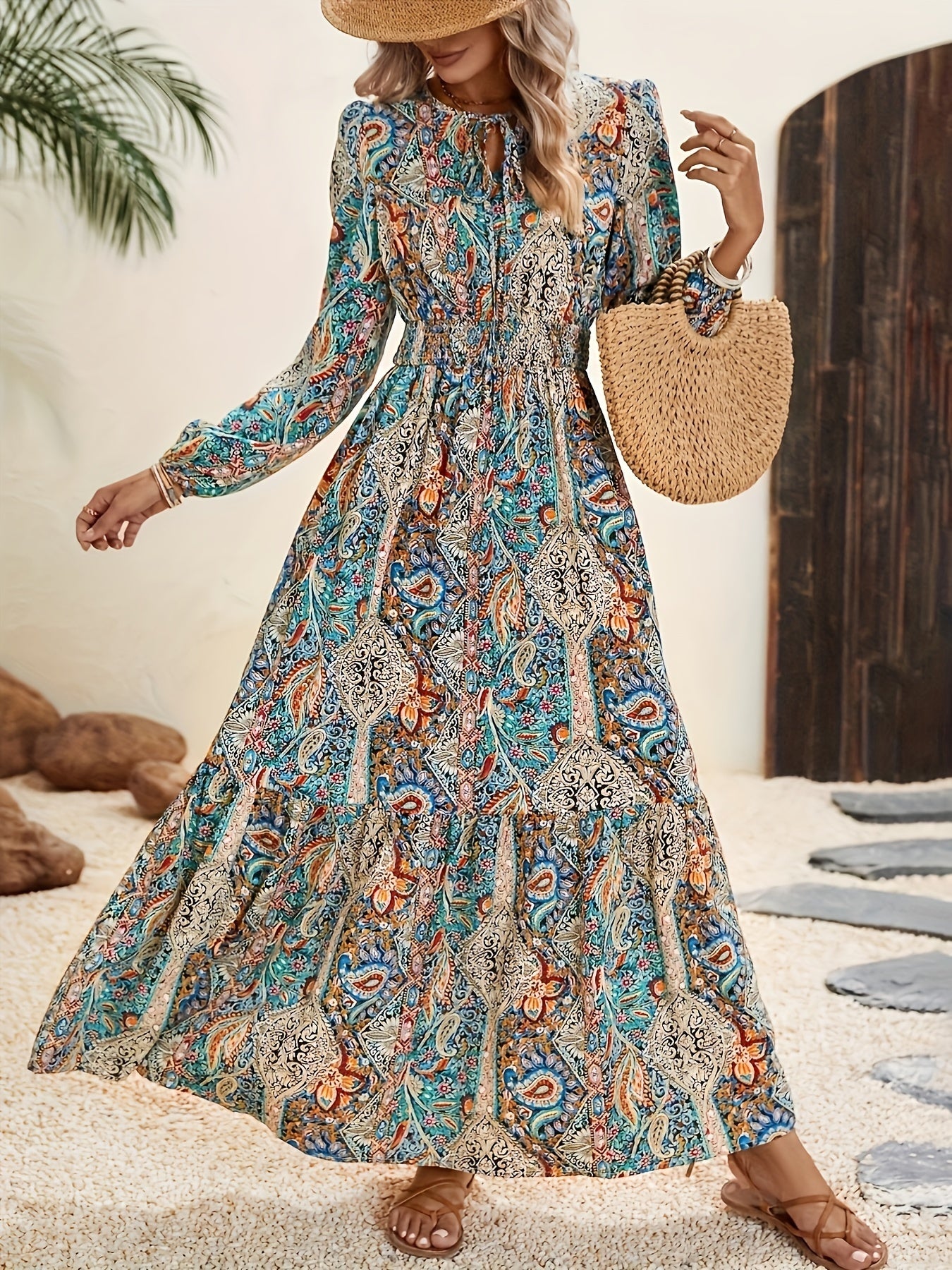 Rosmira | Boho Paisley Print Maxi Dress - Elegant Ankle-Length Dress