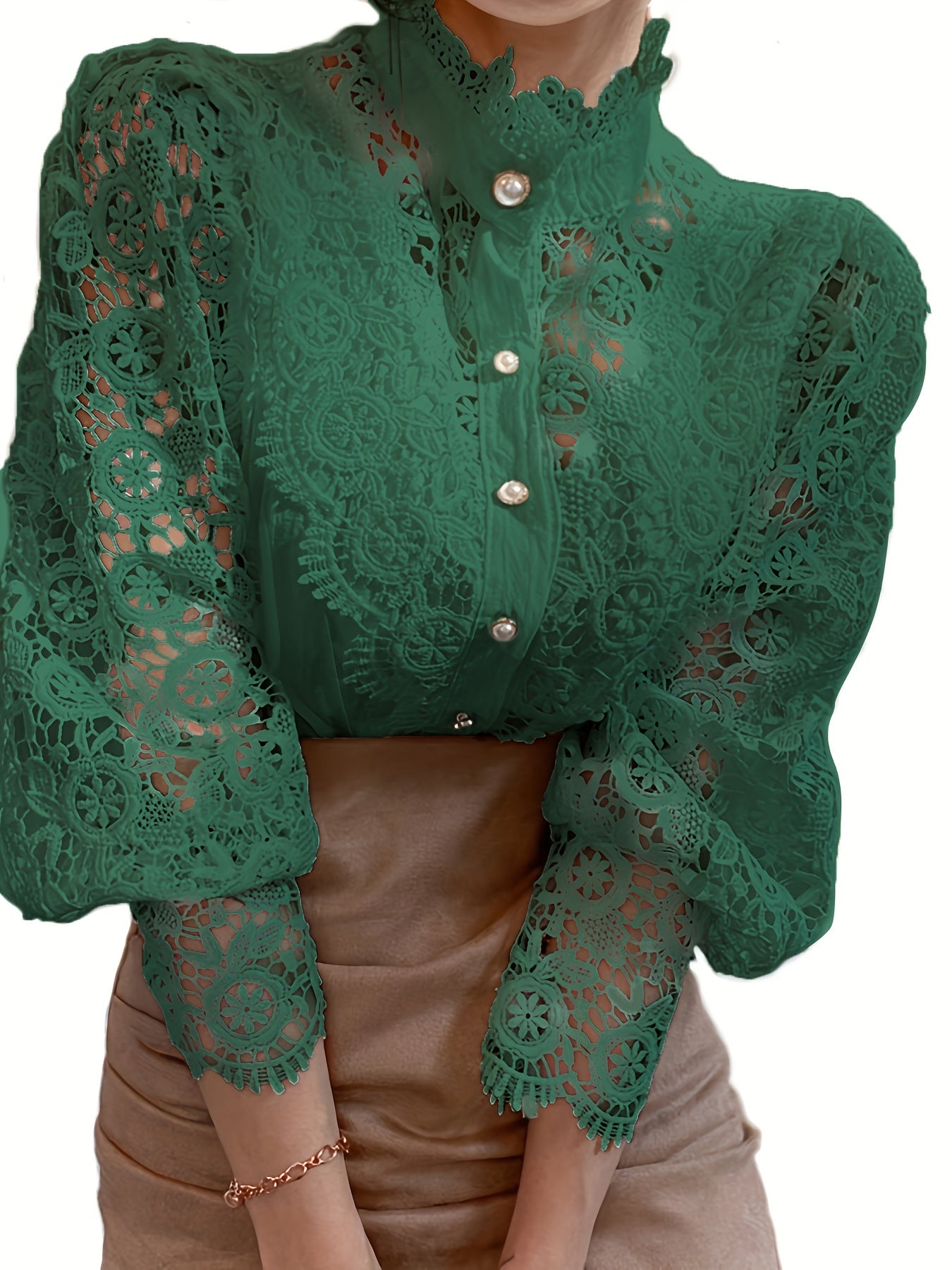 Lalique | Victorian Lace Women's Blouse with Pearl Button and Long Sleeves