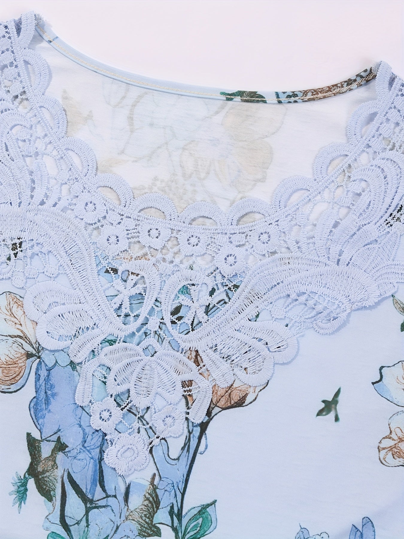 Myrina | Mouwloze top met bloemenprint en kanten patchwork voor dames – Elegante ronde hals