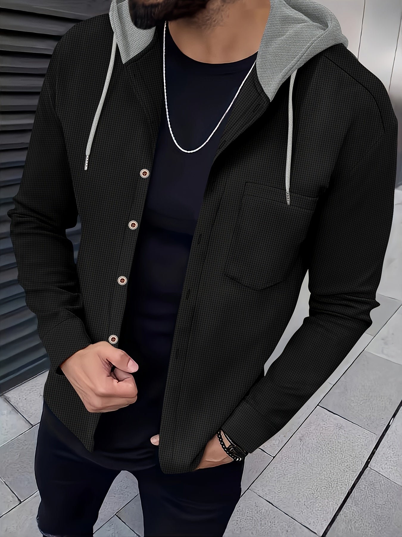 Zenith | Casual Men's Hooded Jacket - Soft Breathable Polyester, Button Closure