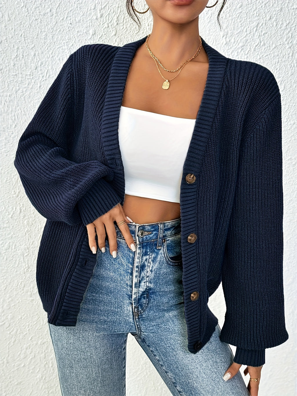 Wysteria | Elegante effen damescardigan met knopen aan de voorkant voor casual lente-outfits