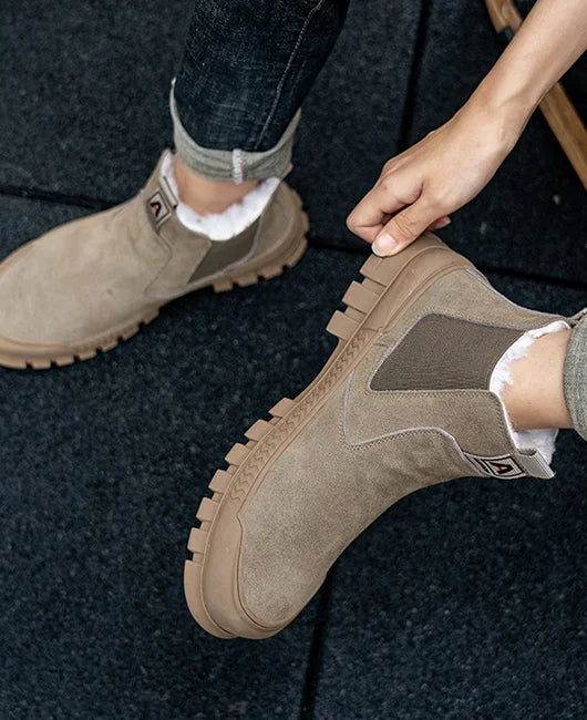 FrostTread | Warme, met pluche gevoerde enkellaarzen voor heren – Comfortabele, antislip leren schoenen