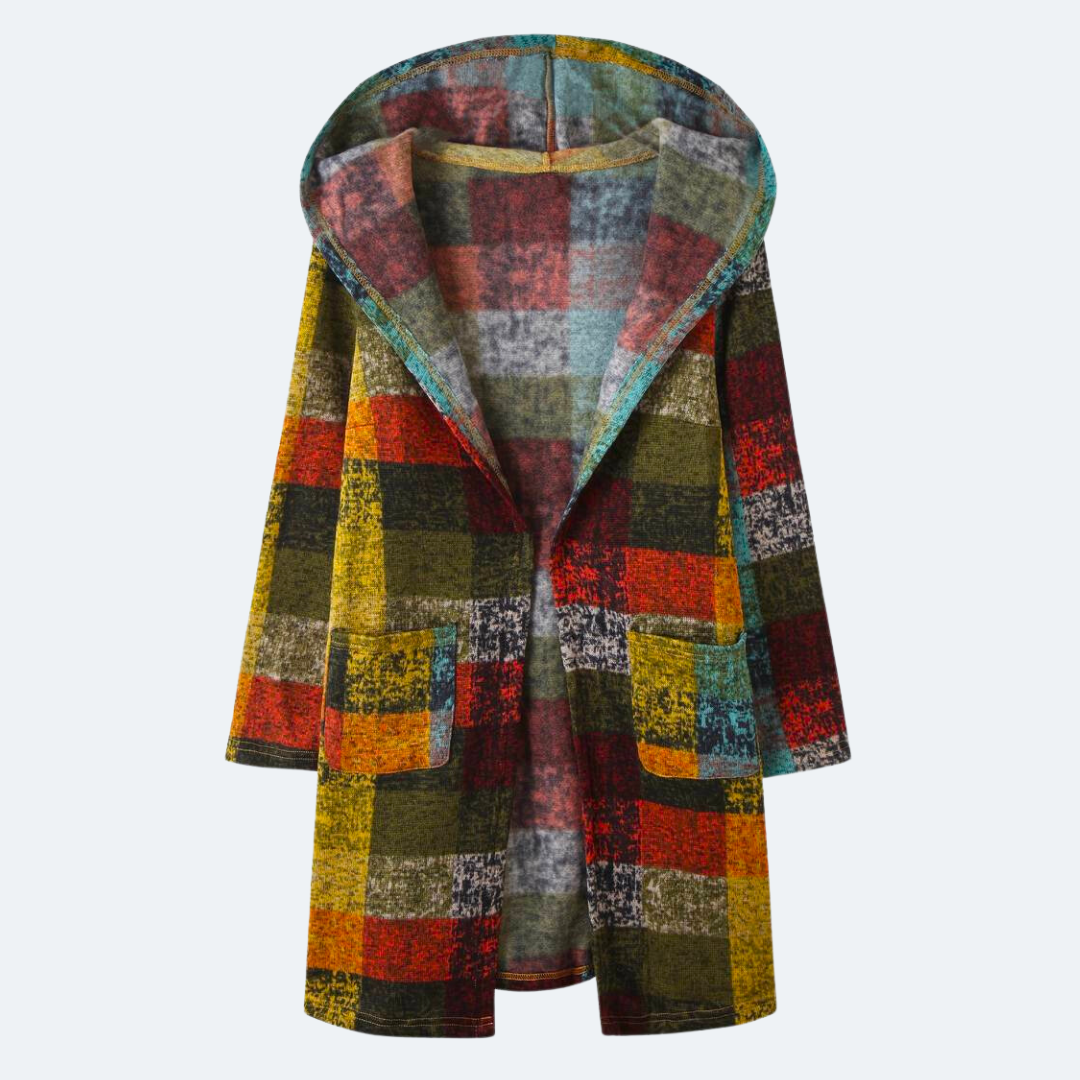 Sorynna | Dames Oversized Geruit Vest met Capuchon – Veelkleurig Open Front Cardigan