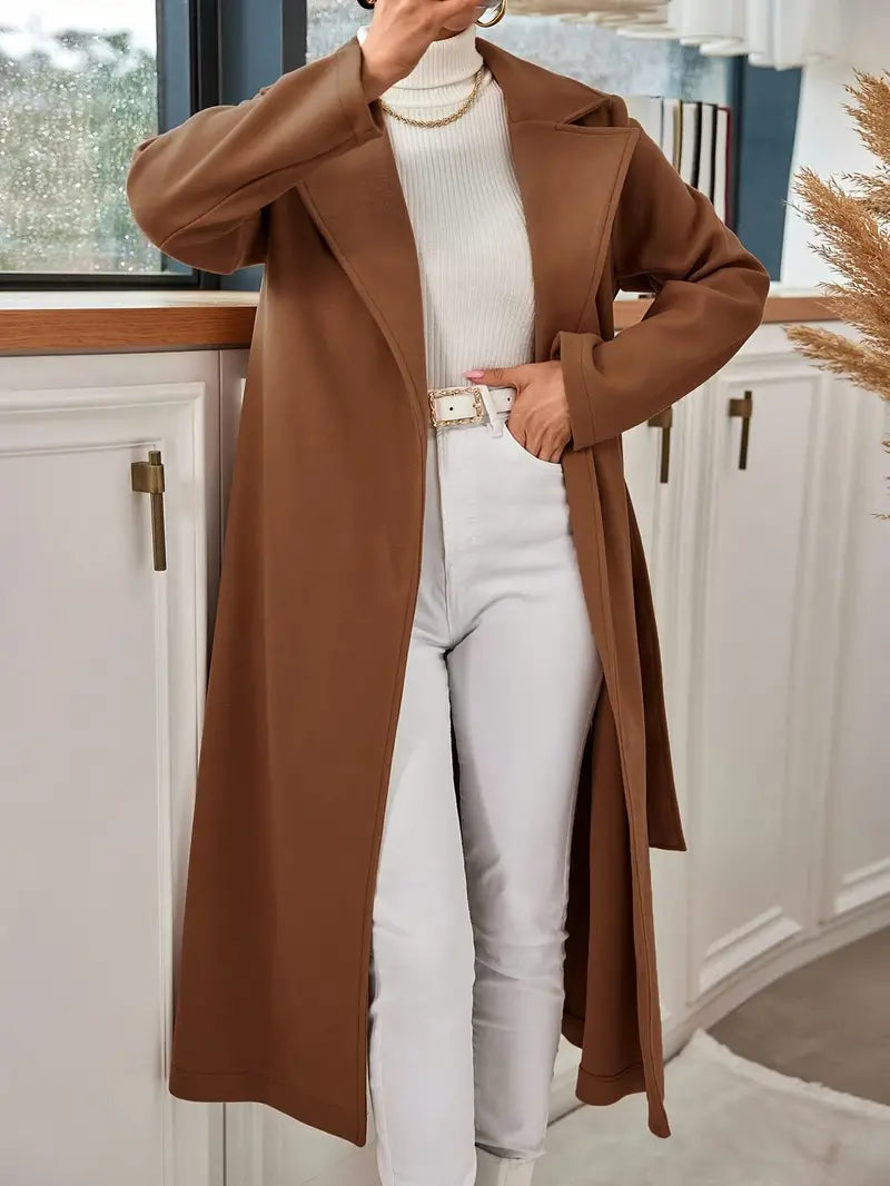Fionnuala | Open Front Jacket with Tie Belt, Elegant Turn-down Collar for Women
