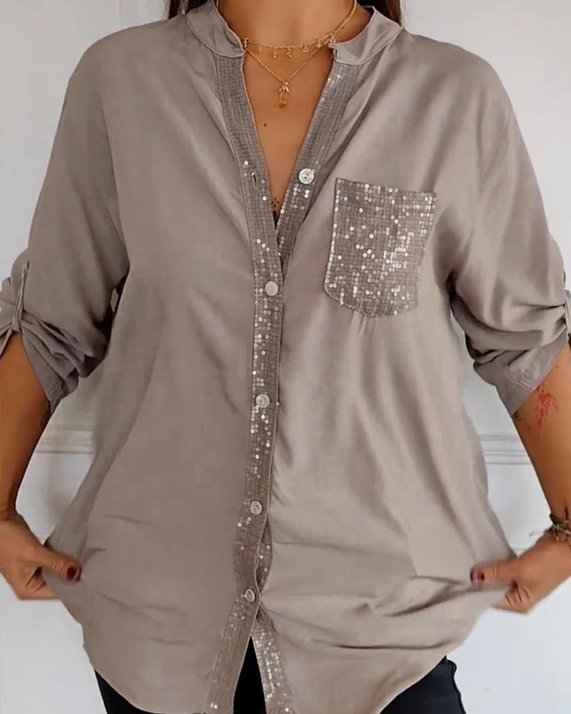Stella | Elegant Sequin Blouse - Casual Button-Down Top with Adjustable Cuffs