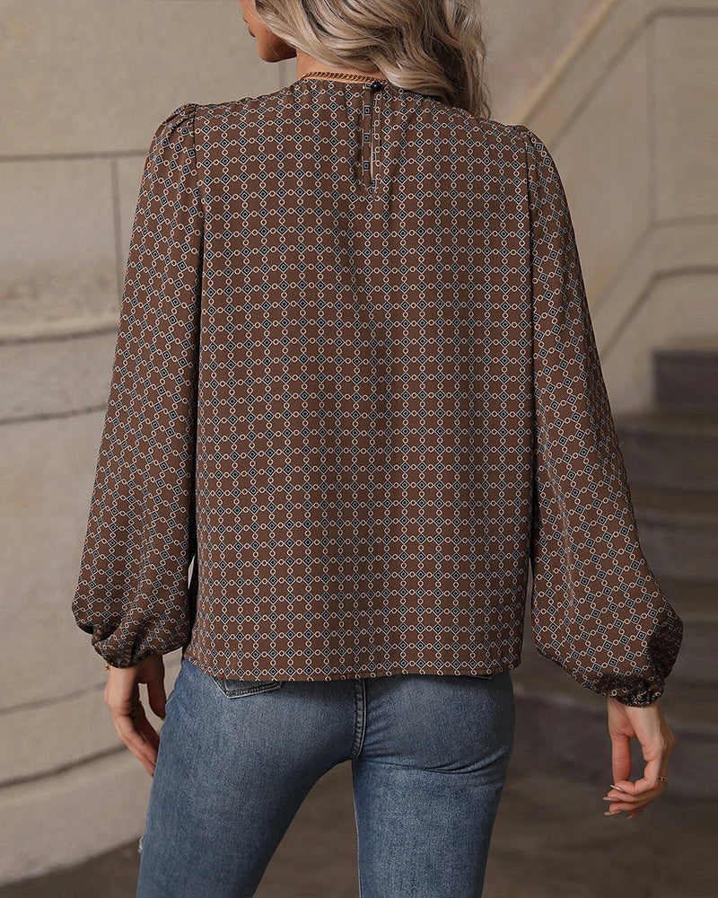 Viatrix | Retro Blouse met Geometrische Print voor Vrouwen - Lange Mouwen, Casual Chic Top