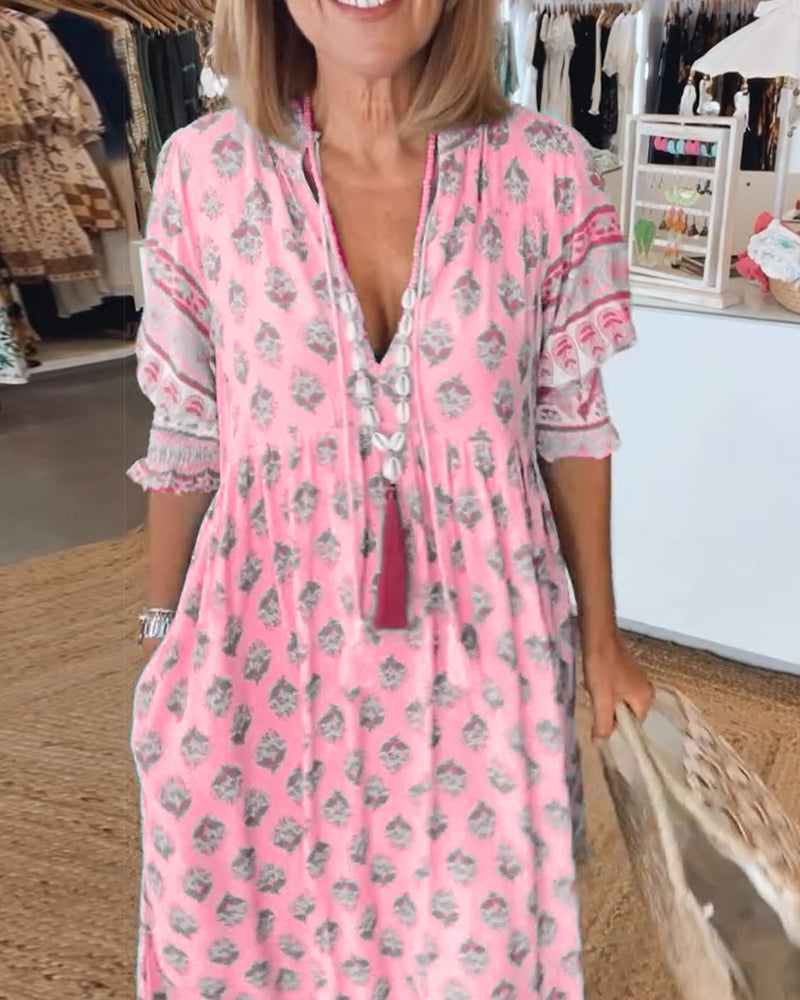 Ilma | Boho V-neck Maxi Dress - Flowy, Casual Dress