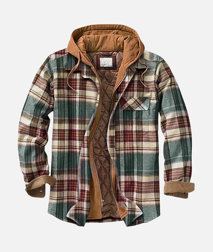 Abelric | Heren patchwork geruite jas met capuchon – Casual streetwear geruite jas voor herfst/winter