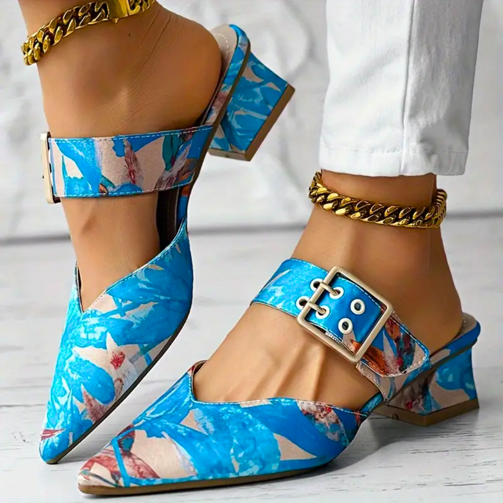 Anke | Vrouwen kleurrijke Slip-on puntige teen blokhak sandalen