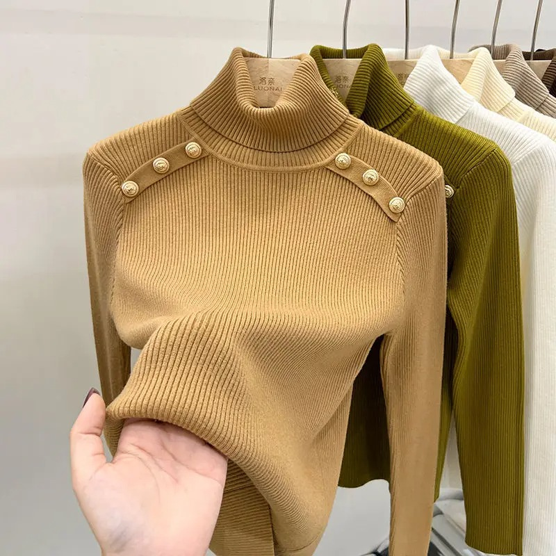 Baerise | Dames coltrui – Knoopaccenten, elegante wintertop met lange mouwen