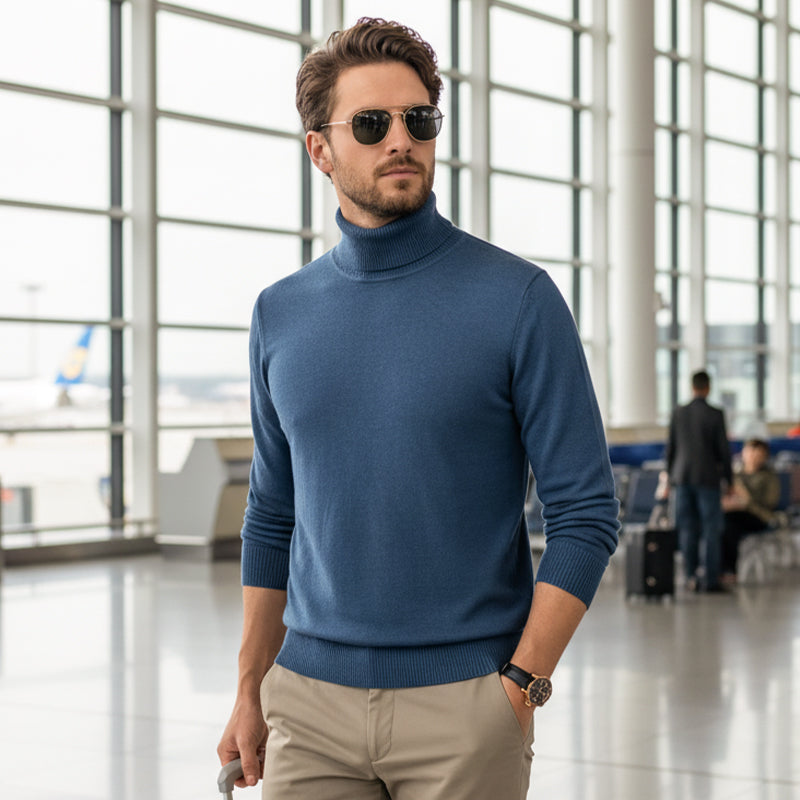 Gerwin | Pull col roulé en cachemire premium pour homme – Couleur unie, maille douce, idéal pour l'hiver et l'automne