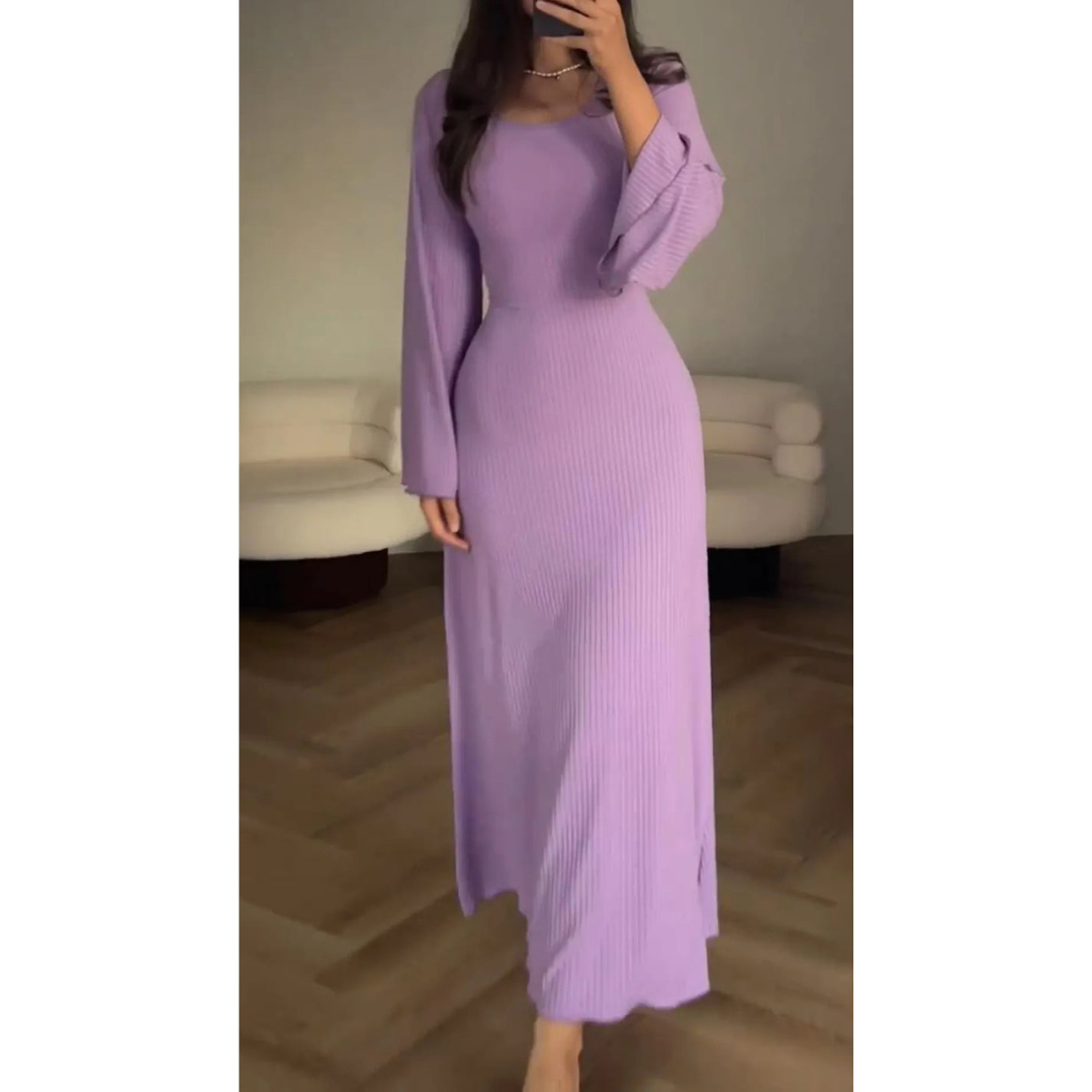 Selma | Ribbed Long Sleeve Maxi Dress - Elegant, comfortable dress