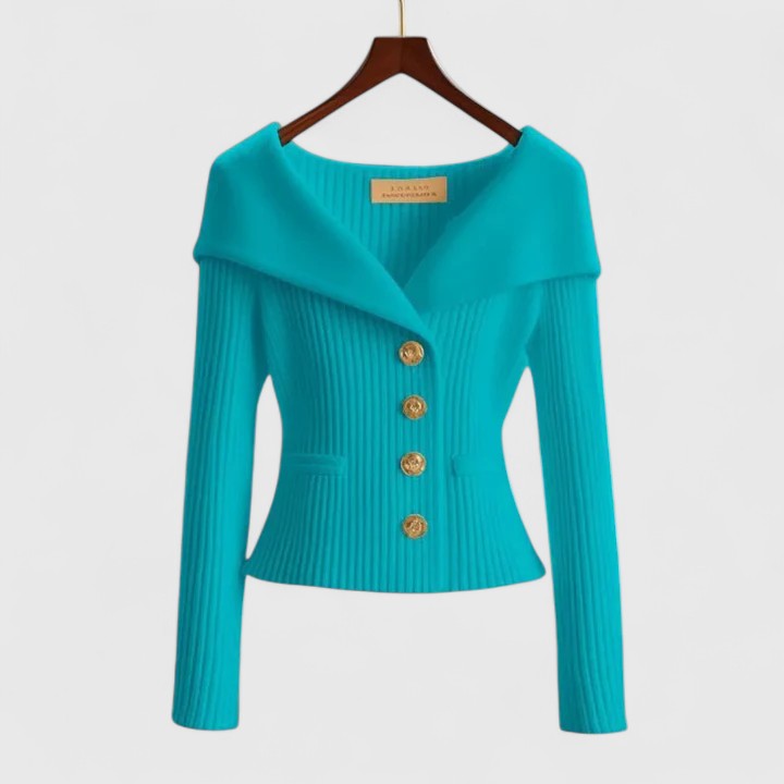 Zilith | Chique geribbelde gebreide vest, slim-fit trui met V-hals en opvallende knopen