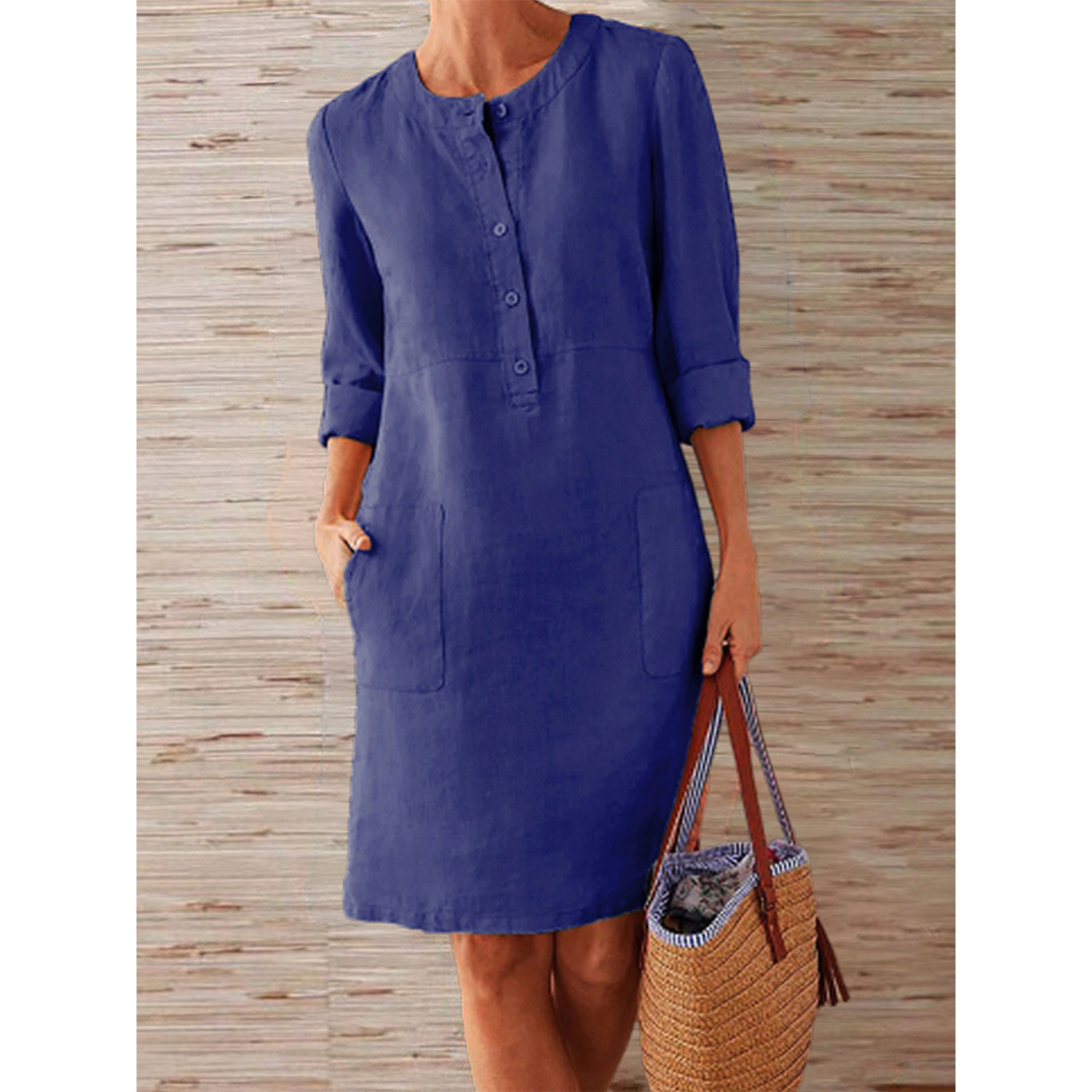 Fiamma | Linnen midi-jurk voor dames - 3/4 mouwen, Casual relaxed fit